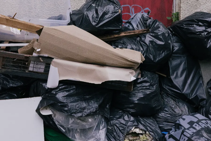 Bags of household rubbish and cardboard from a clear-out