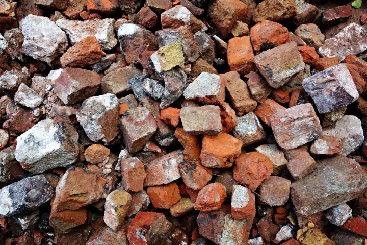 Crushed brick and rubble ready for recycling