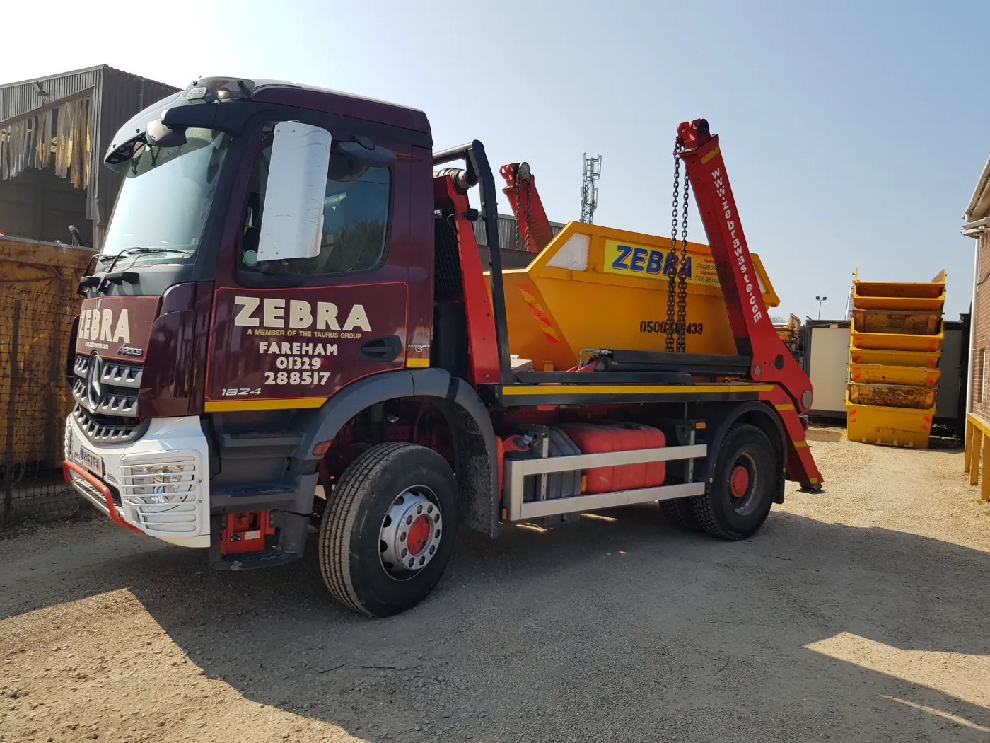 The front of a Zebra lorry