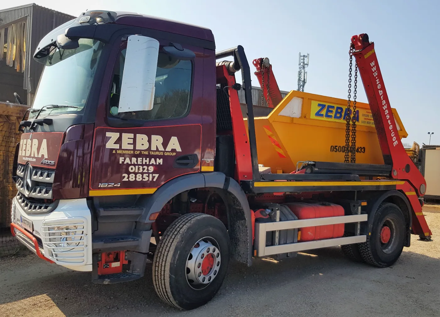 A Zebra skip lorry at our yard on Broadcut, Fareham